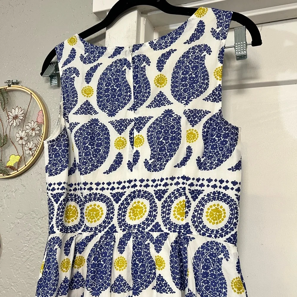 BODEN LIZZIE COTTON PREPPY PAISLEY BLUE & YELLOW SLEEVELESS MIDI DRESS SIZE 2 - Picture 6 of 15